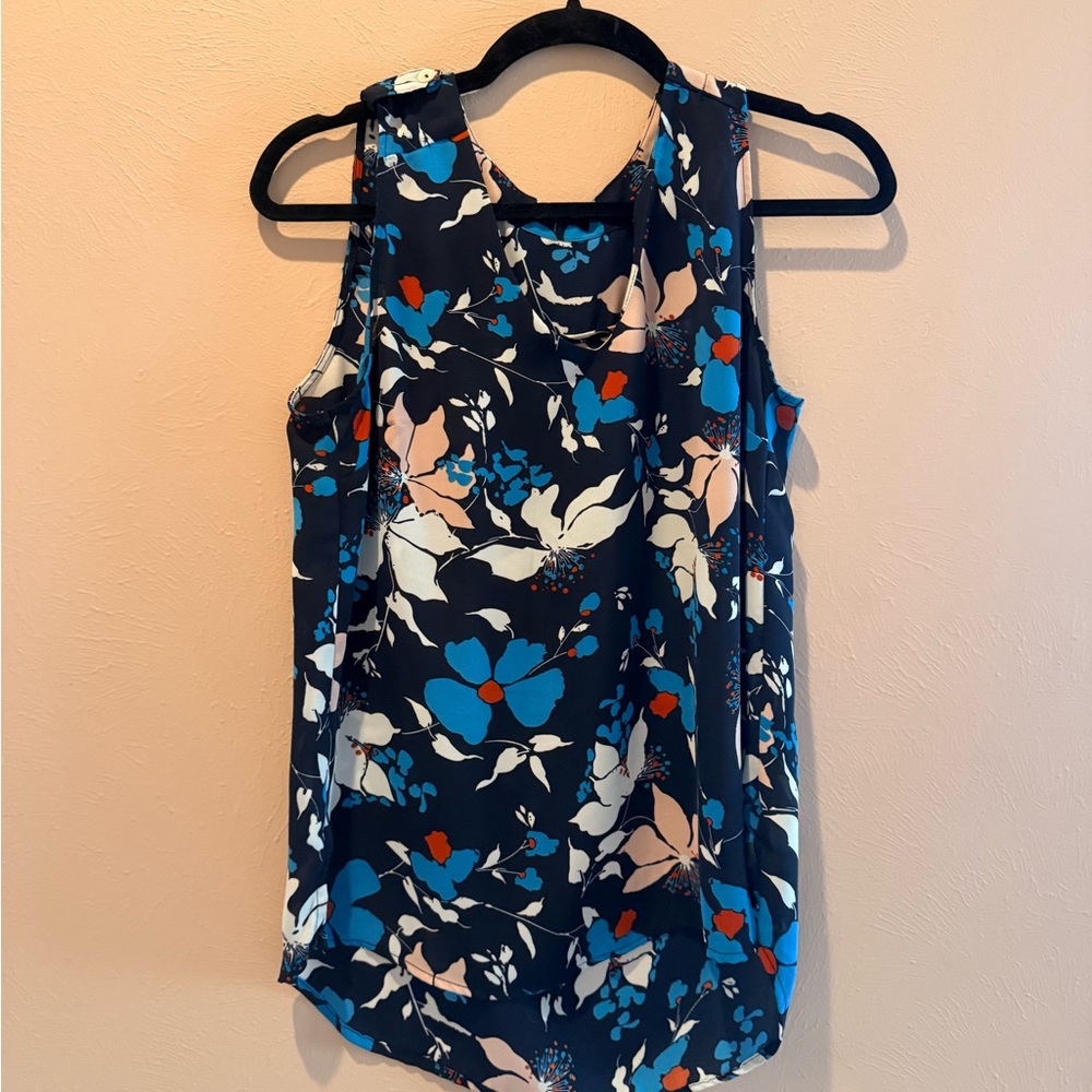 FYLO Floral Sleeveless Blouse - Blue and White